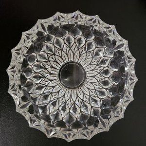 Vintage Diamond Cut Crystal Clear Glass Ashtray 7”